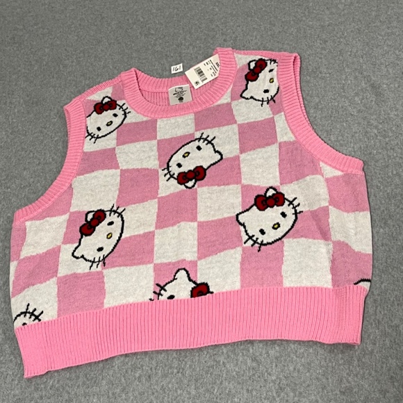 Hello Kitty Checkered Pink Sweater Vest XXL Academia Kidcore - Picture 2 of 8
